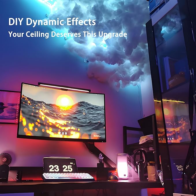 Thunder Glow DIY Storm Cloud Cotton Light Kit with 16.4ft LED Strip – Music Sync Cloud LED Lights for Ceiling, 16M Colors, Expandable Design for Bedroom, Gaming Room, Party Decor (Covers 32-54 Sq.Ft)