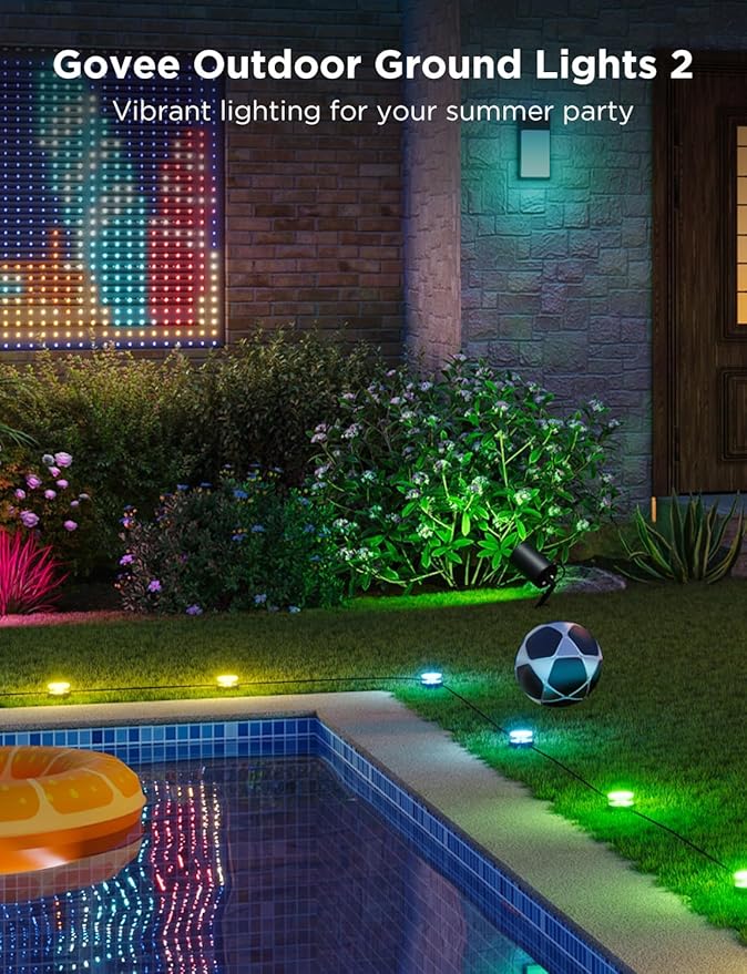 Govee Outdoor Ground Lights 2, 50ft Patio Decorations, 15 Pack RGBIC Pathway Lights with 100LM Warm White, IP67 Waterproof, 63 Scene Modes, Works with Alexa, Google Assistant