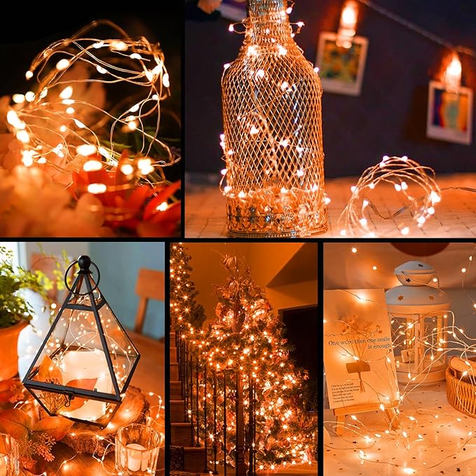 ZGWJ Fairy Lights Battery Operated, 8 Pack Orange Twinkle String Lights 20 LED 7FT Waterproof for Bedroom Decor, Halloween, Christmas, Wedding Party Indoor and Outdoor Decoration