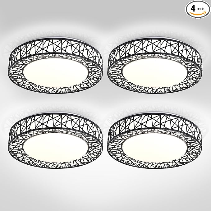 ASD 16 Inch LED Flush Mount Ceiling Light Fixture for Bedroom, 28W 1752LM 5CCT 2700K-5000K, Triac Dimmable Lights, Dining, Living Room, Kitchen Lamps, Modern Home Lighting Fixtures, Black, ETL, 4 Pack