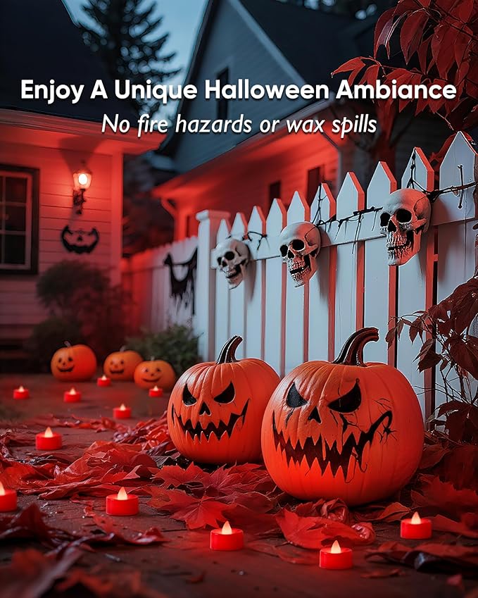 Amagic 30 Pcs Red Flickering Flameless Tea Lights Battery Operated, 200+ Hours Long Lasting Colored Candle for Halloween, Christmas, Holiday Decor, Theme Party, Wedding Table Decor, Proposal