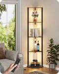 63.4” Display Shelf with Light, Modern Corner Floor Lampe with Shelves, LED Dimmable Standing Lamp with Remote for Living Room, Bedroom, Office, Adjustable CCT, Black Triangle B55LD05