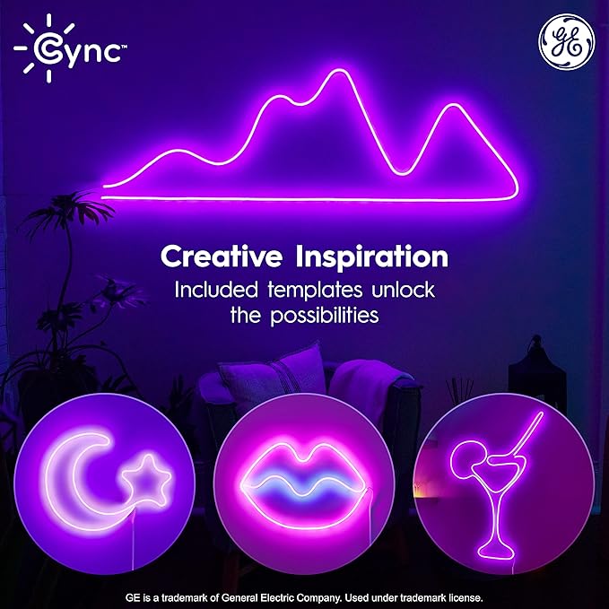 Cync GE Dynamic Effects Smart LED Shapeable Light, Color Changing Light Strip, 2.4GHz Wi-Fi Enabled, Compatible with Alexa and Google Home, 10ft + Power Supply