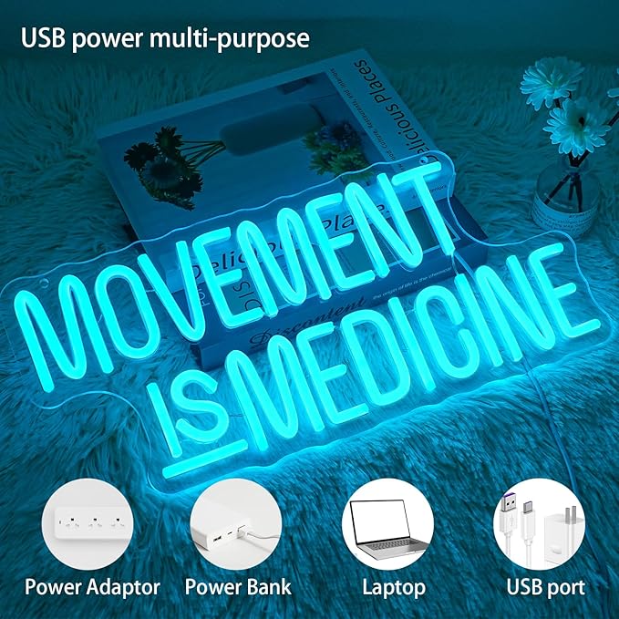 Movement Is Medicine Neon Sign for Wall Decor, Dimmable Gym Neon light, USB Powered Gym LED Light Up Sign for Sports Room, Party Bar,Fitness Club,Gym Wall Decor