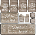 Fourluoo 10 Pcs Farmhouse Kitchen Decor and Accessories Set 4 Kitchen Towels 2 Pot Holders 2 Oven Mitts 2 Rugs for Cooking Baking Mom Housewarming Gifts(Brown,Classic Style)