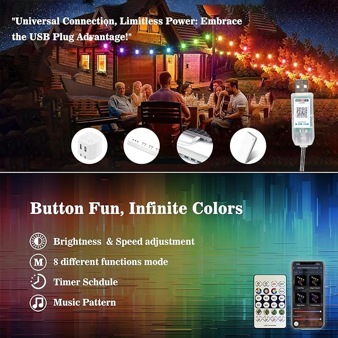 65.6ft Smart RGB LED Strip Lights (2×32.8ft) – App & Remote Control, Music Sync Color Changing Lights for Bedroom & Tent