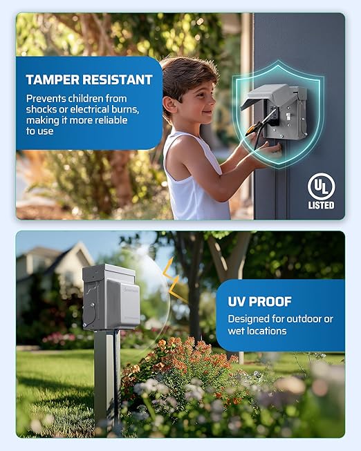 DEWENWILS Outlet Box with Switch, 20 AMP Outdoor Electrical Outlet Box with WRTR GFCI Receptacle, Rainproof 3R Enclosure, Metal Power Switch Cover for Backyard, Outdoor Lighting, ETL Listed