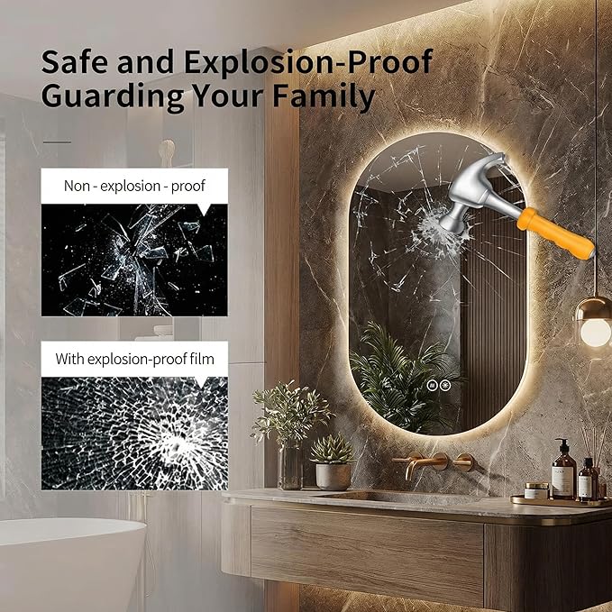 LAIYA 24V Full-Power Oval LED Bathroom Vanity Mirror,36X22inch Frameless Backlit Mirror with Light, Smart Anti-Fog Waterproof Mirror with Memory Function Dimmable Lighted Mirror