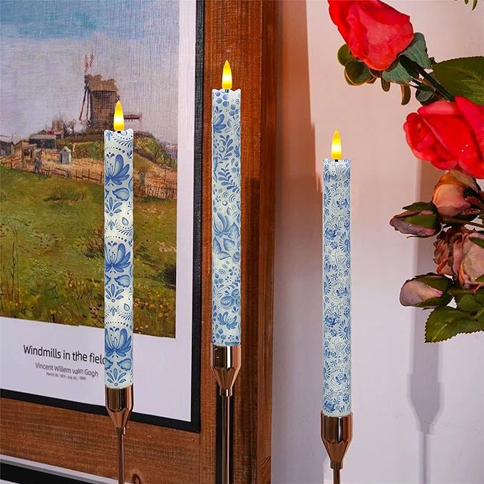 Flameless LED Taper Candles - 10 inch Realistic Flickering Wax Dripping Candles with Remote & Timer, Set of 4 for Fireplace Dining Table Wedding Halloween Christmas Decor