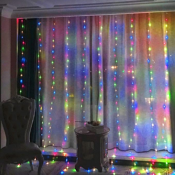 HOME LIGHTING Window Curtain String Lights, 300 LED 8 Lighting Modes Fairy Copper Light with Remote, USB Powered Waterproof for Christmas Bedroom Party Wedding Home Garden Wall Decorations, Multicolor