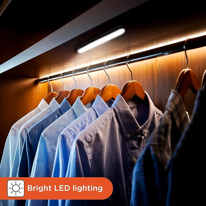 BLACK+DECKER 2-Pack LED Light Bars, 160LM Touchless Motion Sensor Lights, Magnetic Mount LED Strip Lights, Battery Powered Slim Portable Lights for Closet, Garage, Shelf, Indoor
