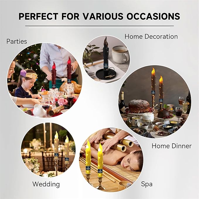 Magical Candlesticks Flameless Taper Candle, 2pcs Red LED Tapered Candles Remote Dipped Candle 6inch Battery Chandelier for Enchanting Weddings and Harry Potter Inspired Vigils(LW4P-RE)