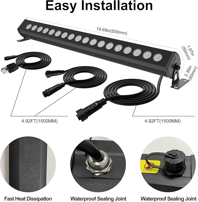 Linkable Smart RGBCW Wall Washer Light Bar 90W – 2700K-6500K Tunable White LED Bar with App & RF Remote, 16 Million Color Changing Wash Lights, IP65 Stage Light for Wall Wash Lighting