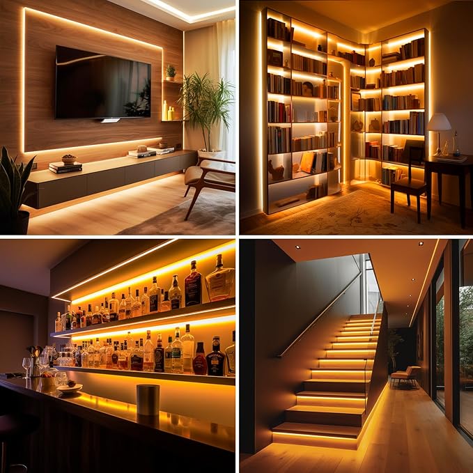 COB LED Strip Lights, Dotless LED Lights with Remote& App, 49.2ft Warm White 2700K Super Bright Dimmable 24V Flexible LED Tape Light,Kitchen Cabinet,Office,Stairs,Shelf Indoor Lighting.