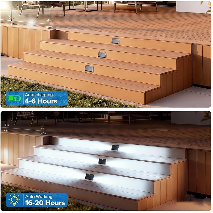 2 Pack Motion Sensor Solar Step Lights, Ip67 Waterproof Outdoor Stair Light,Warm White/Rgb Colors & Double-Sided Lighting,Outside Decor Light for Deck,Porch,Railing,Fence,Walkway, Yard,Wall,Patio.