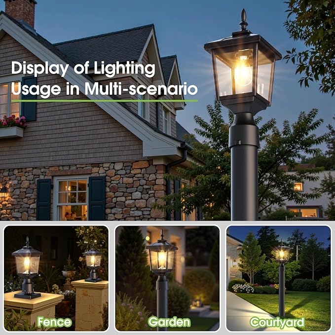 Greluna Solar Post Light Outdoor, 60 Lumens Dusk to Dawn Lamp Post Light, Solar Powered & Waterproof, Fits 6x6 Wooden Posts, 3 Inch Poles, for Garden, Pathway, Driveway, Fence & Yard（Warm White）