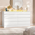 8 Drawer Dresser with Power Outlet, Modern Chest of Drawers with LED Light & Glass Top, Wood Double Dresser TV Stand with Organizer Storage for Bedroom, Living Room, Closet (White)