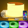 RGB COB LED Strip Light AC 110V 32.8FT Bluetooth Smart APP Remote Control Color Changing Dimmable Flexible RGB Neon Rope Lights 576LEDs/M Outdoor IP67 Waterproof for Bedroom Party Courtyard