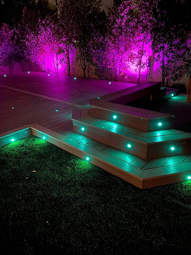 Sumaote LED Deck Lights Kit RGBW 30pcs Φ1.22 Low Voltage Recessed Deck Lamp In-ground Lights Waterproof Outdoor Yard Path Stairs Steps Landscape Decor, Multicolor & Warm White Lighting, Black Shell