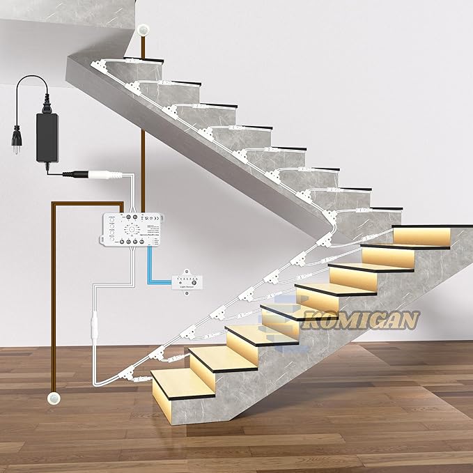 Motion Sensor with Daylight Sensor Sync Light Up Type LED Stair Lighting Kit SSL-0516, Suilt for 20-40inches Wide Indoor Staircase (Warm White 3000K, 12 Stairs)