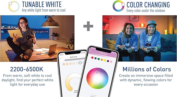 Cree Lighting Connected Max Smart Led Bulb A19 60W Tunable White + Color Changing, 2.4 Ghz, Works with Alexa and Google Home, No Hub Required, Bluetooth + WiFi, 1Pk