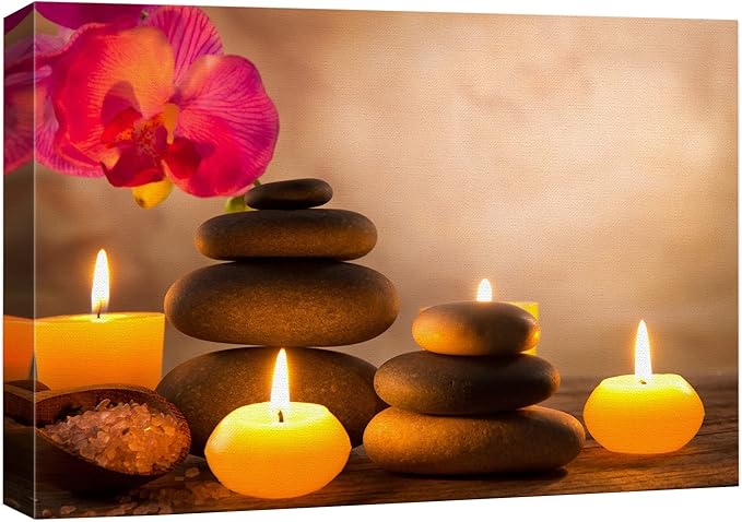wall26 Canvas Prints Wall Art - Spa Still Life with Aromatic Candles and Zen Stones Modern Wall Decor/Home Decoration Stretched Gallery Canvas Wrap Giclee Print & Ready to Hang - 16" x 24"