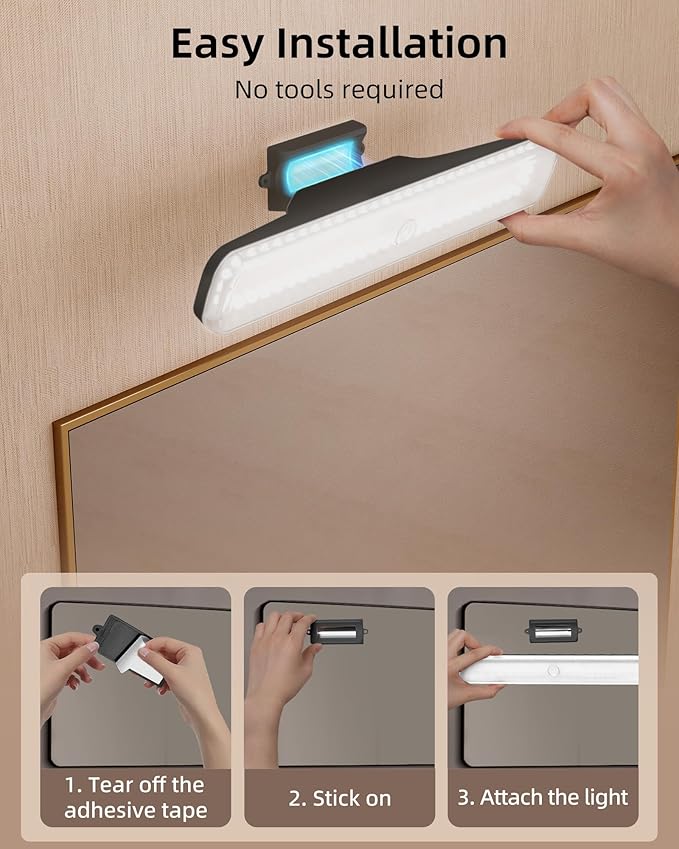 EZVALO Wireless Makeup Light 2 Pack, Vanity Lights for Mirror,Bathroom Mirror Light, Rechargeable, 3 Color Temperatures, Stepless Dimming, Touch Control, Adjustable Angle, Black, Women's Gifts