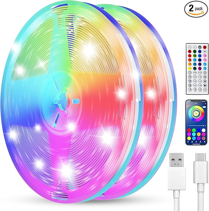 Smart LED Strip Lights 200FT (2 Rolls of 100 ft) for Bedroom App Control Lighting Bedroom Rome Decor with Remote, RGB Music Sync Color Changing LED Lights for Party,Game Room