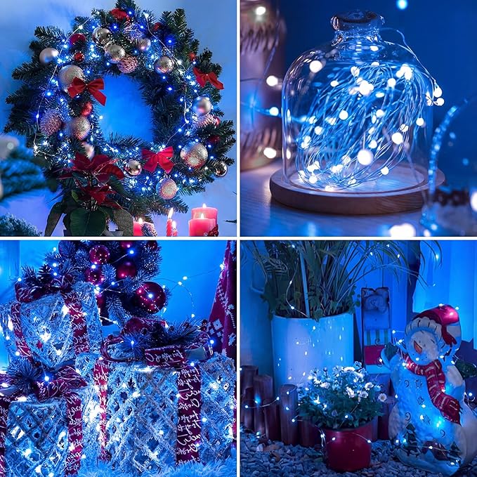 6 Pack Fairy Lights Battery Operated - 7ft 20 Led Twinkle Lights 3 Modes, Bulk Mini String Lights Waterproof for Mason Jars Vases DIY Party Wedding Decoration Christmas -Blue and White