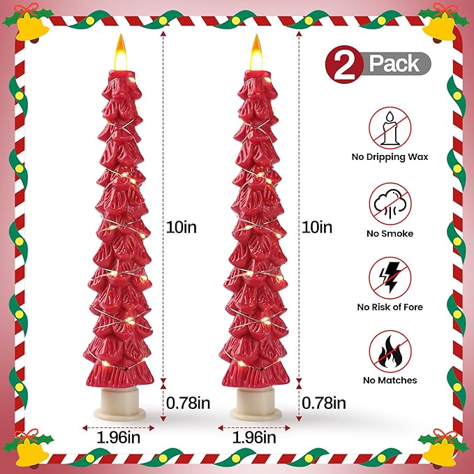 Christmas Tree Candles Surrounded by Fairy Lights, LED flameless Candle Lights with Remote Control Timing Function. red