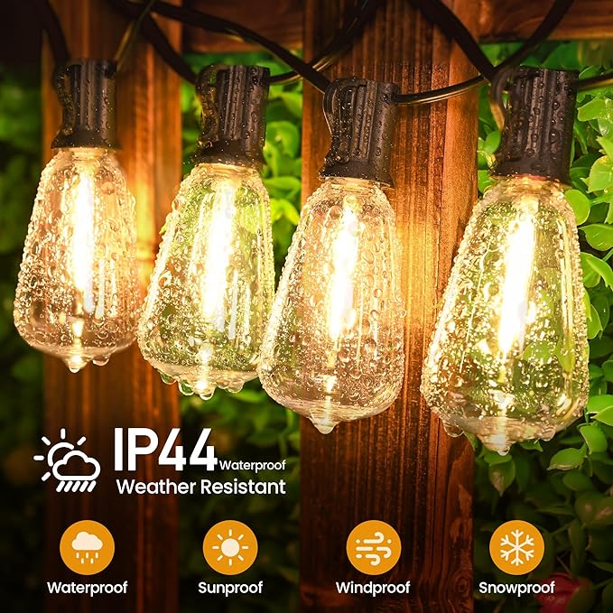 Outdoor String Lights 50 FT 26 Shatterproof LED Bulbs, UL Certified Patio Lights Outdoor Light Strings Waterproof for Patio Yard Outside Party Wedding, Connectable Dimmable 25 Sockets 2700K