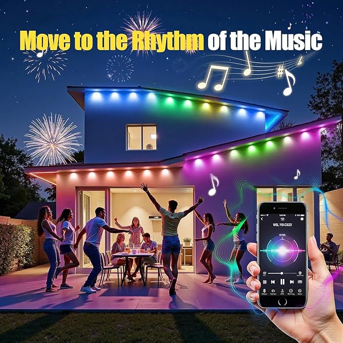 300FT Permanent Outdoor Lights for House,RGB+IC Smart Outdoor Decor,Scene Modes, App/Remote Control,IP67 Waterproof, for Christmas,Holiday, Daily & Pool Party Decor, House Roof Lighting