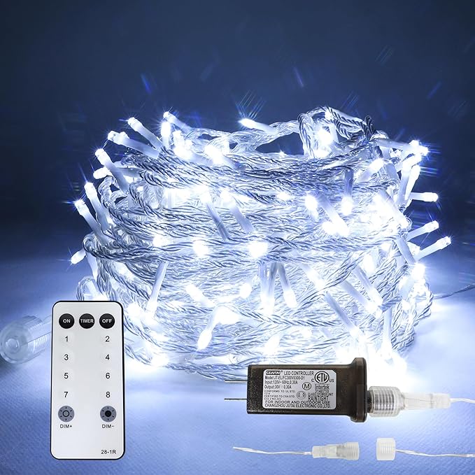 98FT 300LED Fairy Lights Clear Wire with Remote Control, 8 Modes String Lights with Timer Starry Twinkle Lights for Indoor Bedroom Party Christmas, Cold White