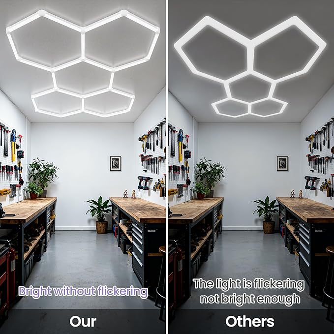 Hexagon Garage Light - 25 Pack Garage Lights Ceiling Led Hexagon,5000k Daylight White Honeycomb Lights Ceiling for Gym,Warehouse,Car Detailing Shop,Super Market