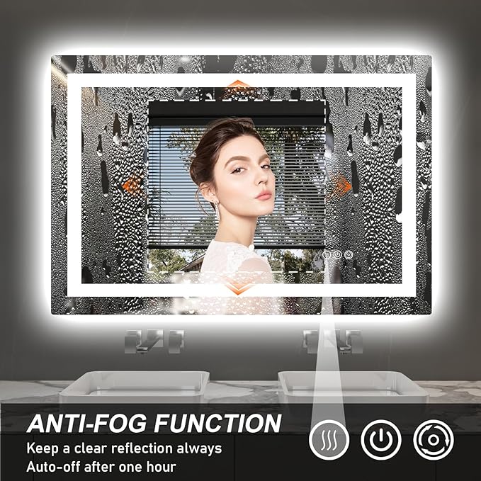 LED Mirror for Bathroom 48x30 Lighted Bathroom Vanity Mirrors with Lights, Brighter Frontlit and Backlit Anti-Fog Mirror, Tempered Glass, Dimmable 3 Colors Light Modes, Memory Function