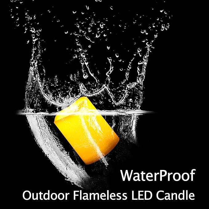 3 Waterproof Outdoor Battery Operated Flameless LED Pillar Candle with Timer Flickering Plastic Resin Electric Decorative Light for Lantern Patio Garden Home Decor Party Wedding Decorations 3x4 Inches