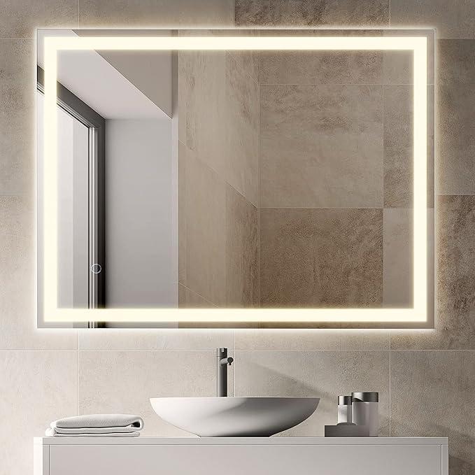 JONATHAN Y MIR100A-2432 Pax 24 in. W x 32 in. H Small Rectangular Frameless Antifog Front/Back-Lit Wall Bathroom Vanity Mirror with Smart Touch