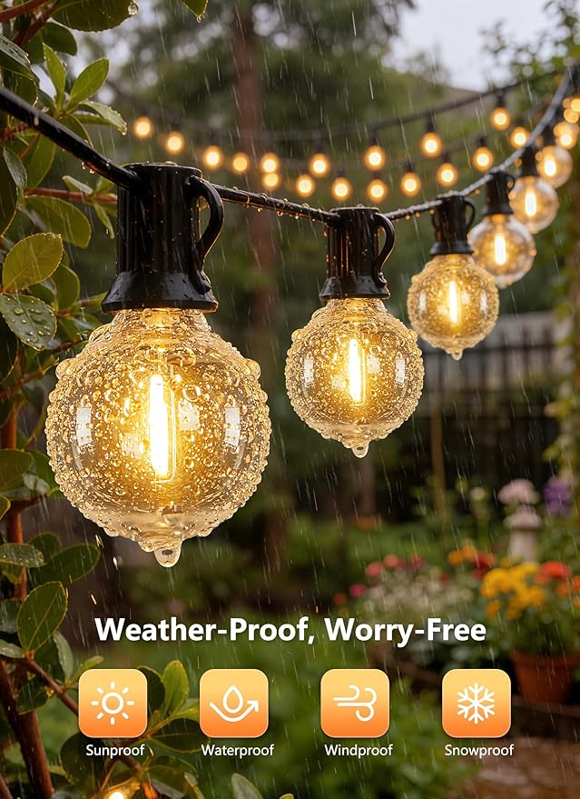 Brightown Outdoor String Lights, 74FT Shatterproof LED Patio Lights with 22 Dimmable Plastic G40 Bulbs, 2700K Waterproof Connectable Hanging String for Backyard, Cafe, Porch, Deck, Home Decor