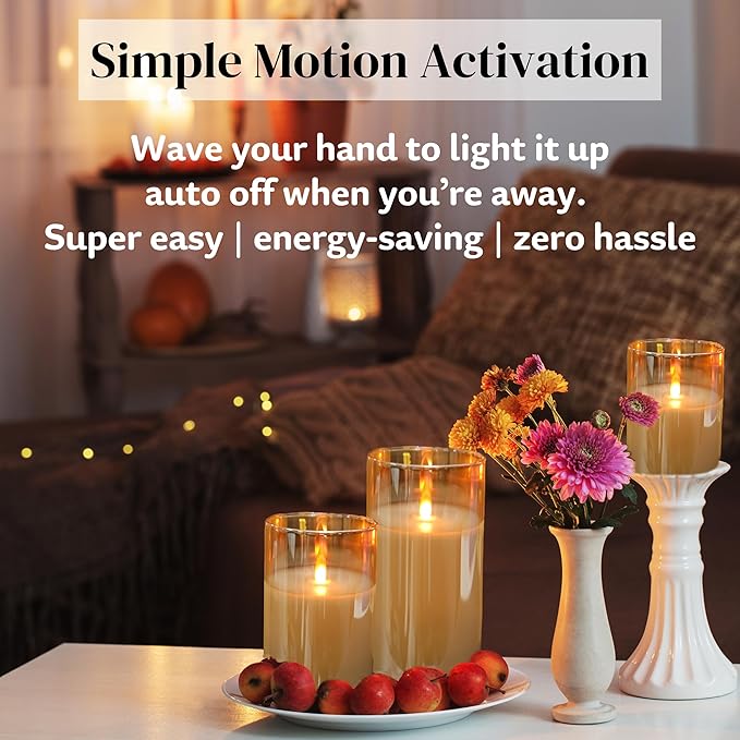 Flameless Candle Night Light, Motion Sensor Auto Switch On/Off, Rechargeable LED Glass Night Light with Remote and Timer, Ideal Kids Adults Nightlight for Home Living Room Decor, Ideal Gift for Women
