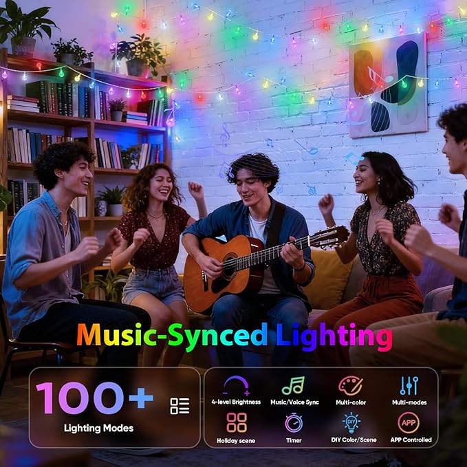 OMIKA Color Changing String Lights USB Powered, 33FT 60LED APP Control Fairy Lights with Remote, Indoor Globe String Lights, Music Sync for Girl Gift Bedroom Tent Wedding Christmas Tree