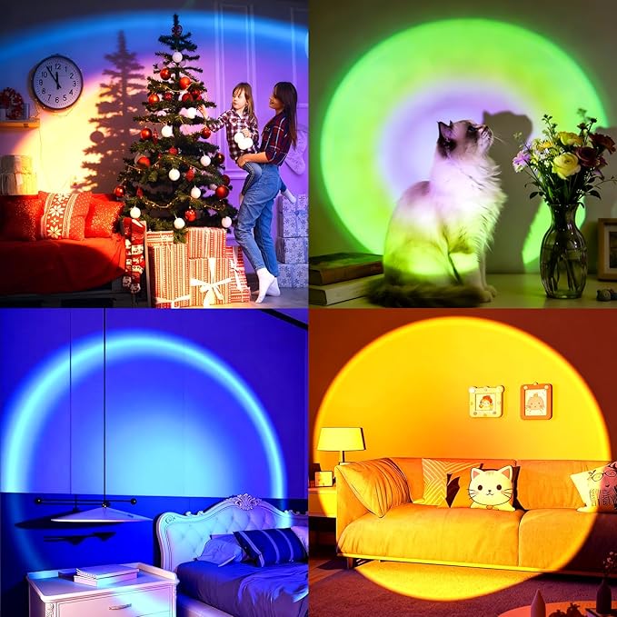 Balkwan Sunset Lamp Projection Rotation LED Romantic Modern Floor Stand Night Light with USB for Living Room Bedroom Aesthetic Decor Christmas Party Gifts Idea for Girls Women (16 Colors)