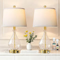 QiMH Glass Table Lamps for Living Room, Bedside Lamps Set of 2 with USB A+C Charging Ports, 3 Way Dimmable Touch Lamps for Nightstand, 22.5" Modern Table Lamp for Bedroom Office,Gold(Bulb Included)
