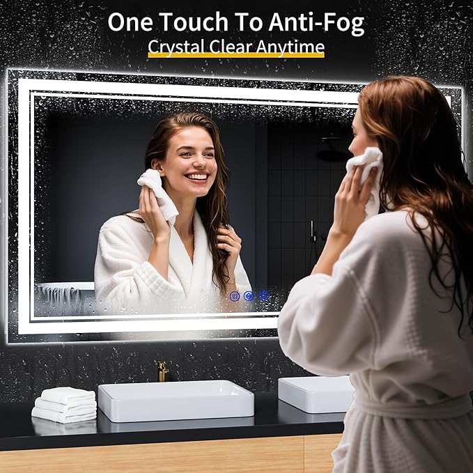 60"x36" LED Bathroom Mirror with Anti-Fog, Stepless Dimmable Lights, 3 Color Modes, Shatter-Proof Tempered Glass,Waterproof Design