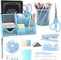 12 in 1 Desk Organizers and Accessories Set, Blue Gifts for Coworkers, Office Supplies Include Stapler Pen Holder Tape Holder Scissors Ruler Staple Remover for Home School