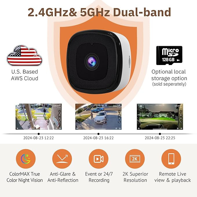 Girafit 2K Window Camera,2.4GHz & 5GHz WiFi Indoor Cameras for Home Security with ChroMax Al Color Night Vision,Person & Motion Detection,Easy & Quick Install(4 Pack)
