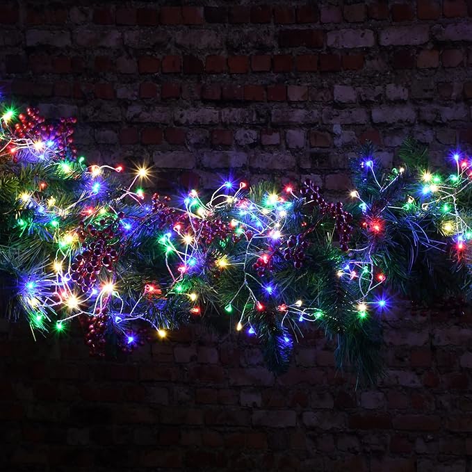 Dazzle Bright Fairy Lights Battery Operated, 4 Pack Total 80FT 240LED Silver Wire Waterproof String Lights, Christmas Decorations for Indoor Outdoor Bedroom Yard Decor, Multi-Colored