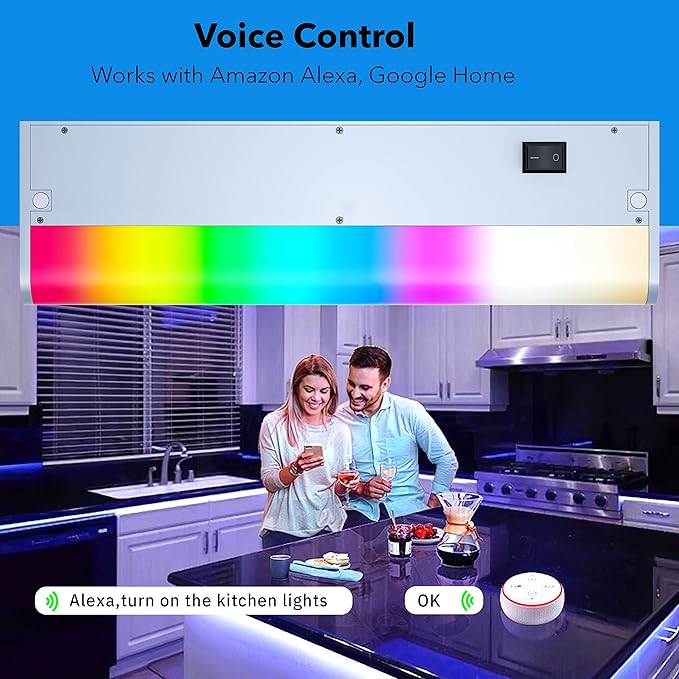 Smart Under Cabinet Lights Hardwired White and Color Changing Dimmable Undermount Light Work with Alexa Google App Remote Control. Direct Wire Under the Counter Lighting for Kitchen Cabinets (24 Inch)