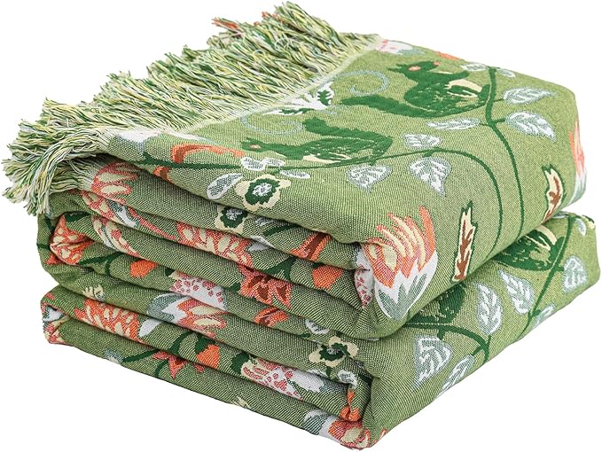 Boho Throw Blanket for Bed, 100% Cotton Ultra Soft Rustic Quilt King Blanket Florals and Animals Printed Farmhouse Decor Large Bed Blankets,90"×98" All Season Rustic Throw for Sofa Couch Chair