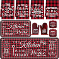 Fourluoo 10 Pcs Farmhouse Kitchen Decor and Accessories Set 4 Kitchen Towels 2 Pot Holders 2 Oven Mitts 2 Rugs for Cooking Baking Mom Housewarming Gifts(Red White,Classic Style)