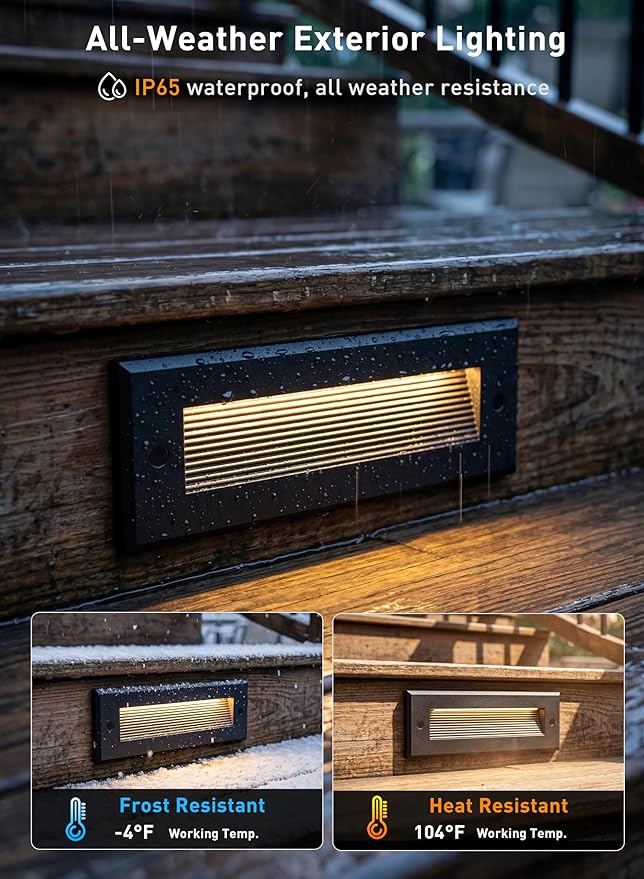[6 Pack] Cloudy Bay 9 Inch 5CCT Low Voltage LED Outdoor Step Lights 12V-15V 3W/5W Dual-Bright Selectable Landscape Stair Lights,Exterior Deck Lights, Aluminum,Metal Black